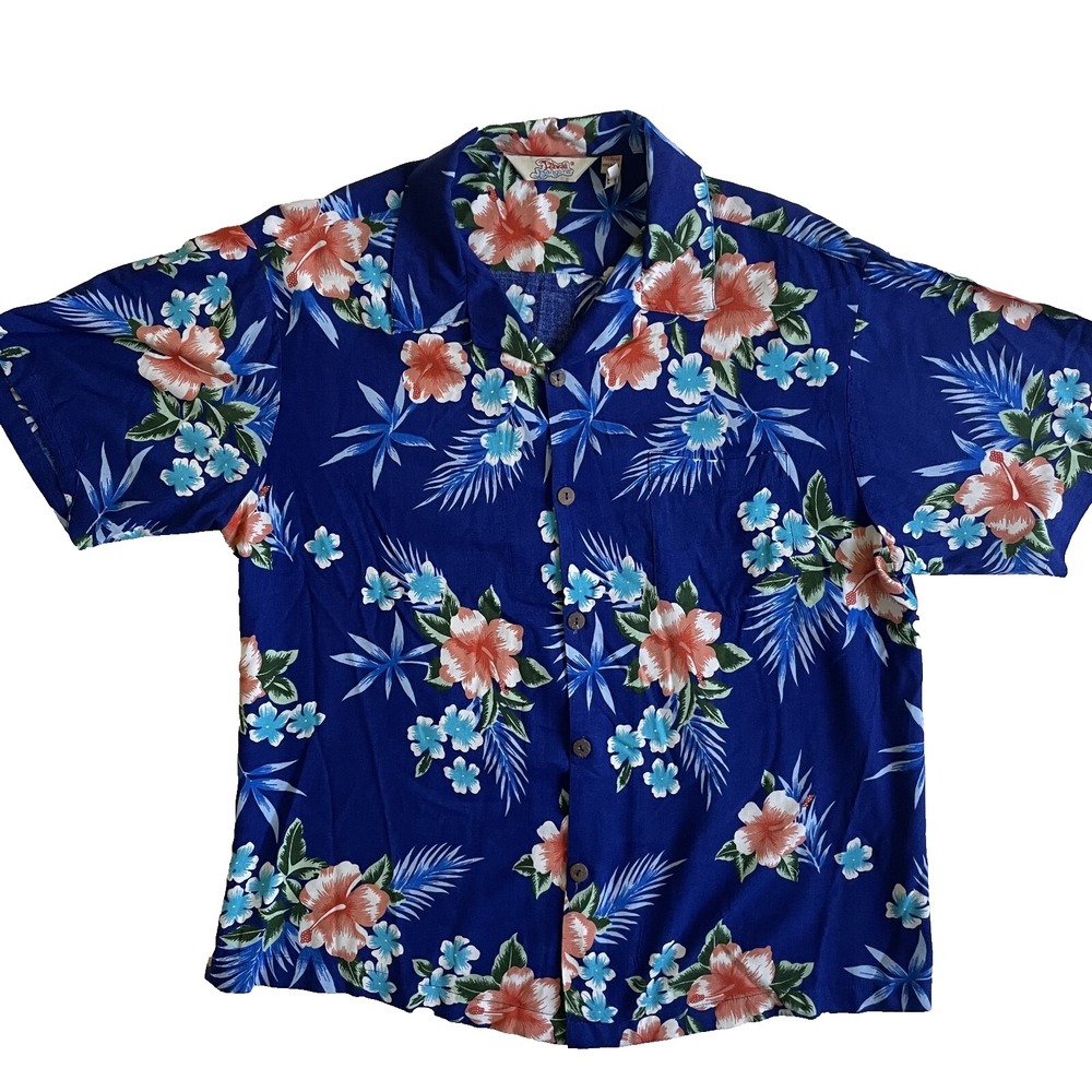 Hawaii Hangover Mens Blue Floral Short Sleeve Buttoned Shirt, XL